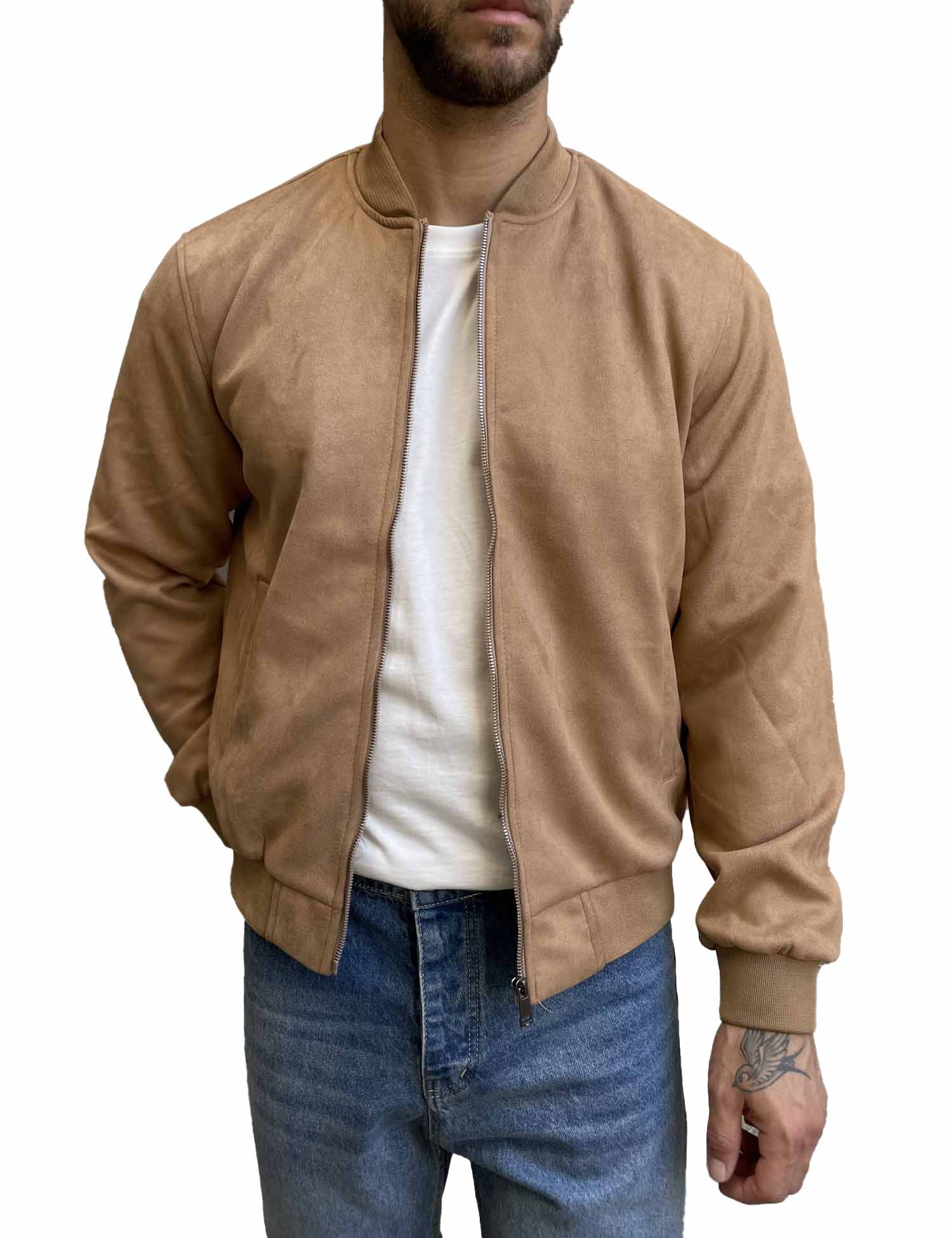 Ανδρικό κάμελ σουέτ μπουφάν Bomber HM264049B φωτογραφία